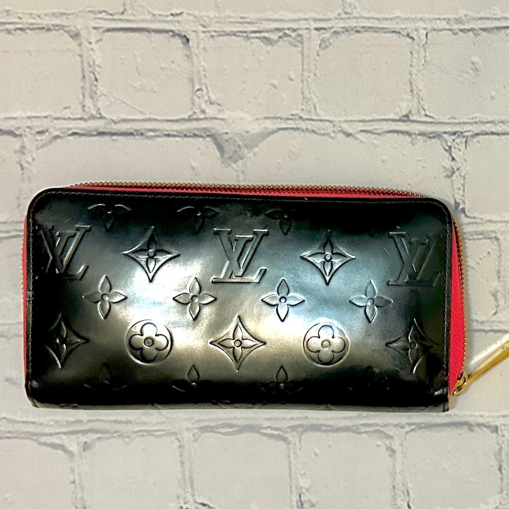 LV Rare Matte Vernis Monogram Long Wallet - Black and Bright Pink - FULL SET - Picture 14 of 16
